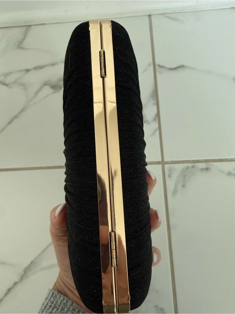 Amazon Black Pleated Evening Clutch with Jeweled Ring